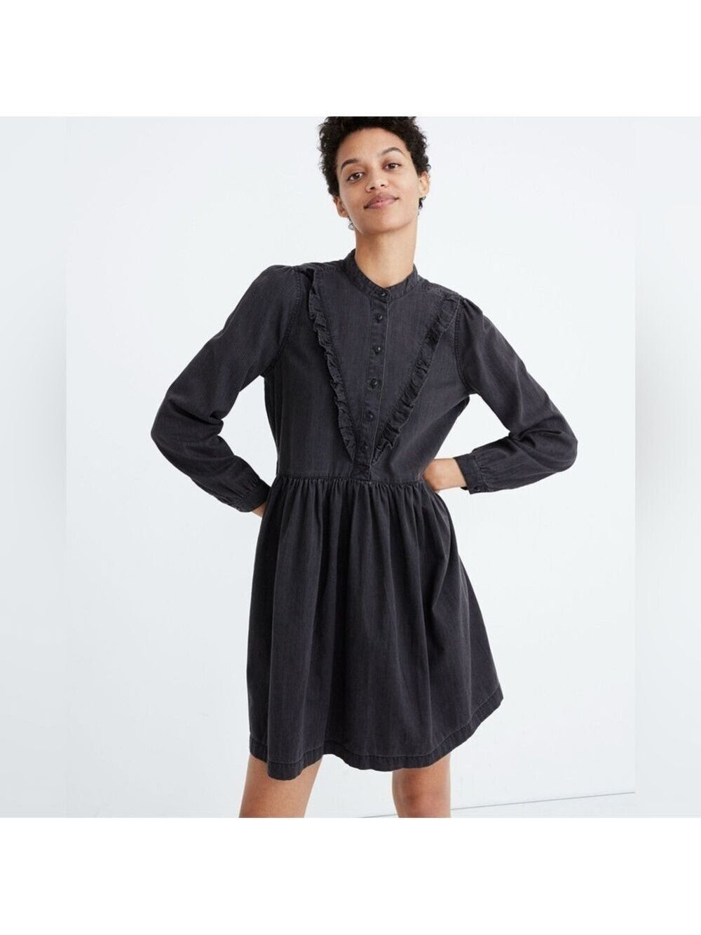Madewell Charcoal Ruffle Yoke Babydoll Dress Size Small